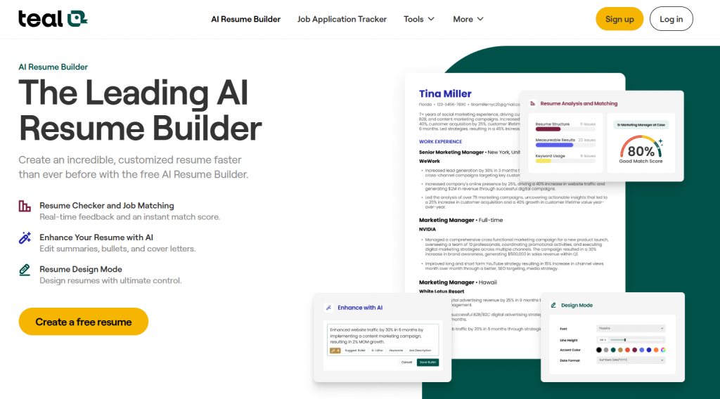 teal resume builder