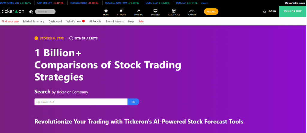 tickeron ai stock market software